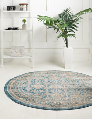 Light Blue 4' 1 x 4' 1 Salzburg Round Area Rug