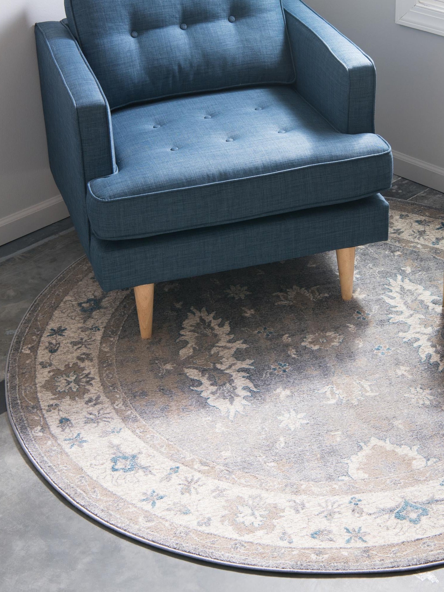Gray 8' x 8' Salzburg Round Area Rug Stain Resistant Easy Clean Traditional Classic Design Durable Carpet for Affordable Interior Home Decorating for Sale at Rug Engine