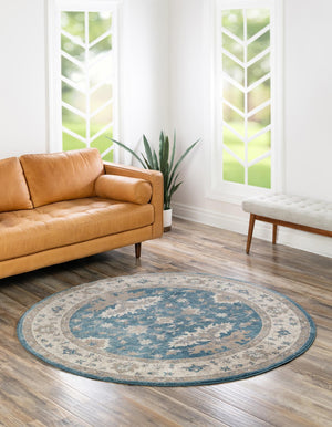 Light Blue 8' x 8' Salzburg Round Area Rug