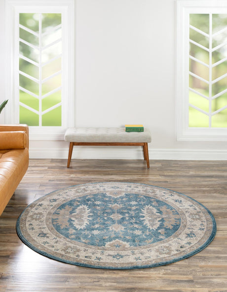 Light Blue 5' x 5' Salzburg Round Area Rug