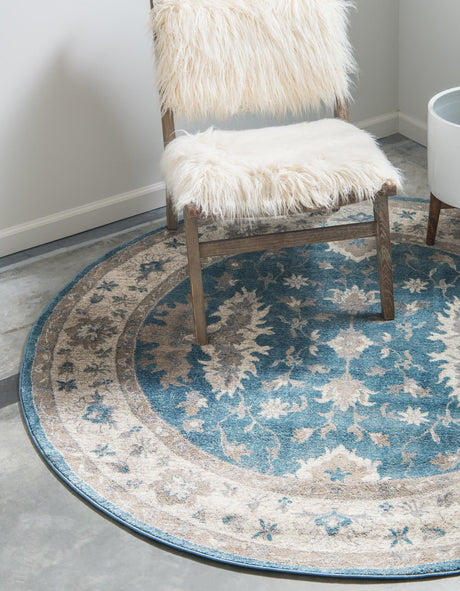 Light Blue 8' x 8' Salzburg Round Area Rug