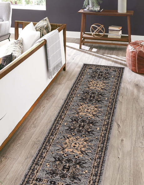 Gray 2' 7 x 10' Taftan Runner Area Rug Durable 100% Polypropylene Classic Traditional Design Easy Clean Carpet for Home Interiors for Sale at Rug Engine