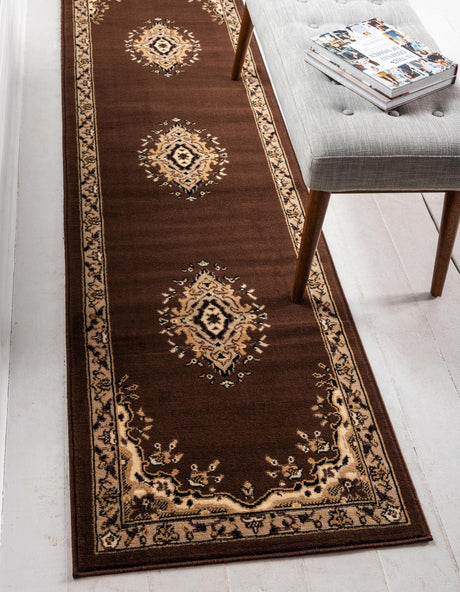 Brown 2' x 8' 2 Reza Runner Area Rug 100% Polypropylene Easy Clean Traditional Motif Classic Carpet for Home Interiors for Sale at Rug Engine