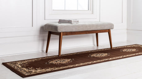 Brown 2' 7 x 10' Reza Runner Area Rug 100% Polypropylene Easy Clean Traditional Motif Classic Carpet for Home Interiors for Sale at Rug Engine
