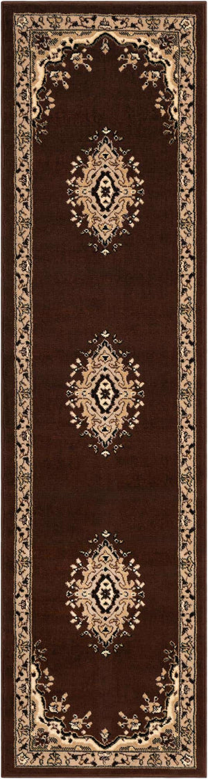 Brown 2' x 8' 2 Reza Runner Area Rug 100% Polypropylene Easy Clean Traditional Motif Classic Carpet for Home Interiors for Sale at Rug Engine