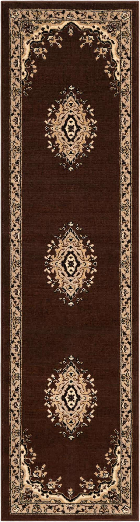 Brown 2' x 8' 2 Reza Runner Area Rug 100% Polypropylene Easy Clean Traditional Motif Classic Carpet for Home Interiors for Sale at Rug Engine