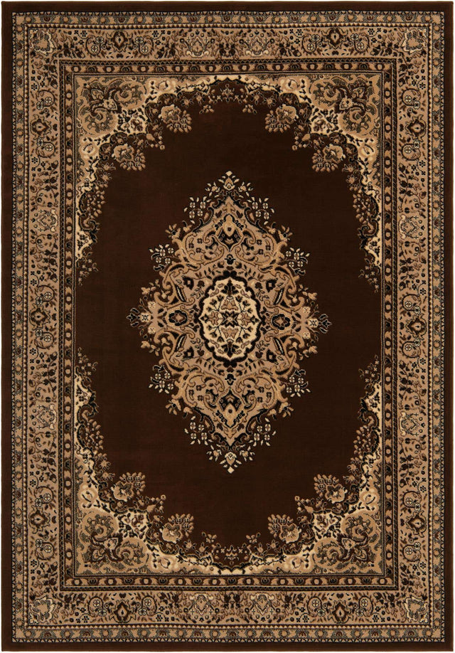Brown 6' 1 x 9' Reza Rectangle Area Rug 100% Polypropylene Easy Clean Traditional Motif Classic Carpet for Home Interiors for Sale at Rug Engine