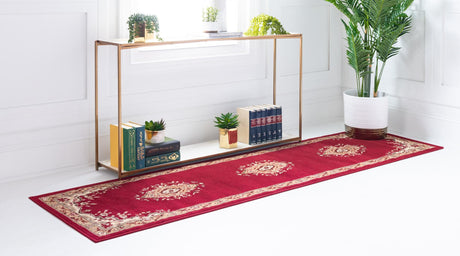 Burgundy 3' 1 x 16' 5 Reza Runner Area Rug 100% Polypropylene Easy Clean Traditional Motif Classic Carpet for Home Interiors for Sale at Rug Engine