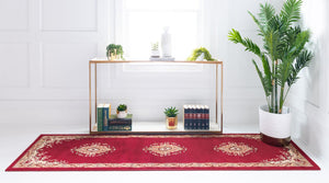 Burgundy 2' x 8' 2 Reza Runner Area Rug 100% Polypropylene Easy Clean Traditional Motif Classic Carpet for Home Interiors for Sale at Rug Engine