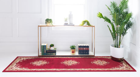 Burgundy 2' x 8' 2 Reza Runner Area Rug 100% Polypropylene Easy Clean Traditional Motif Classic Carpet for Home Interiors for Sale at Rug Engine