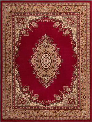 Burgundy 9' x 12' Reza Rectangle Area Rug 100% Polypropylene Easy Clean Traditional Motif Classic Carpet for Home Interiors for Sale at Rug Engine