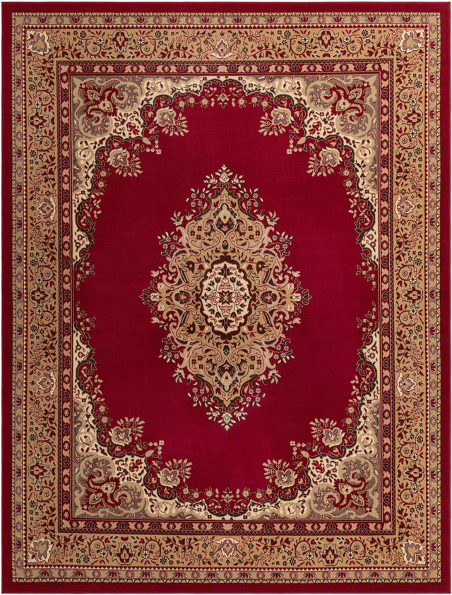 Burgundy 9' x 12' Reza Rectangle Area Rug 100% Polypropylene Easy Clean Traditional Motif Classic Carpet for Home Interiors for Sale at Rug Engine