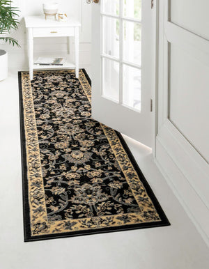 Black 2' 7 x 12' Sialk Hill Runner Area Rug 100% Polypropylene Durable Easy Clean Classic Traditional Design Carpet for Interior Design for Sale at Rug Engine