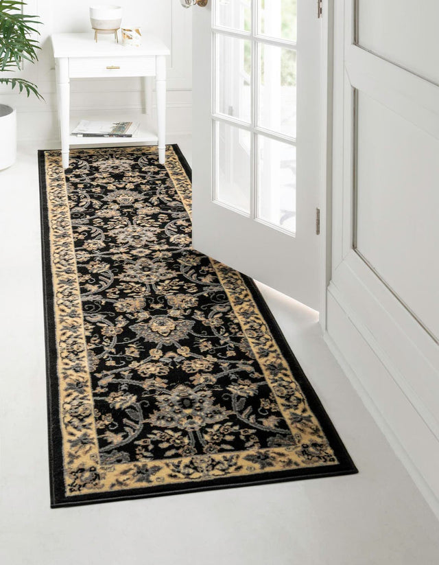 Black 2' 7 x 12' Sialk Hill Runner Area Rug 100% Polypropylene Durable Easy Clean Classic Traditional Design Carpet for Interior Design for Sale at Rug Engine