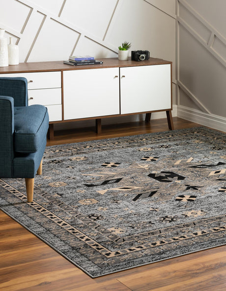 Gray 7' 10 x 7' 10 Taftan Square Area Rug Durable 100% Polypropylene Classic Traditional Design Easy Clean Carpet for Home Interiors for Sale at Rug Engine