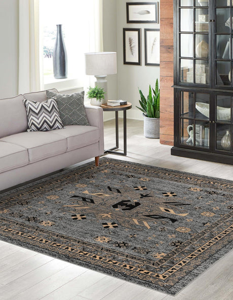 Gray 7' 10 x 7' 10 Taftan Square Area Rug Durable 100% Polypropylene Classic Traditional Design Easy Clean Carpet for Home Interiors for Sale at Rug Engine