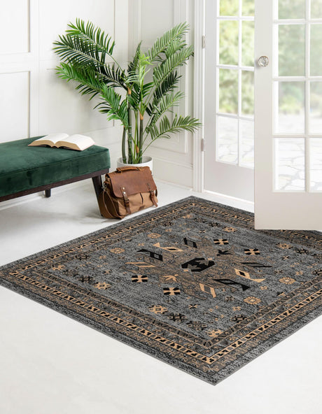 Gray 7' 10 x 7' 10 Taftan Square Area Rug Durable 100% Polypropylene Classic Traditional Design Easy Clean Carpet for Home Interiors for Sale at Rug Engine