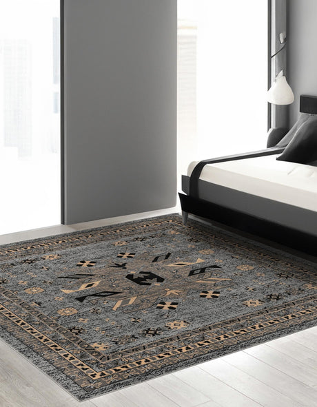 Gray 7' 10 x 7' 10 Taftan Square Area Rug Durable 100% Polypropylene Classic Traditional Design Easy Clean Carpet for Home Interiors for Sale at Rug Engine