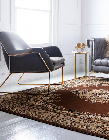 Brown 7' 10 x 7' 10 Reza Square Area Rug 100% Polypropylene Easy Clean Traditional Motif Classic Carpet for Home Interiors for Sale at Rug Engine