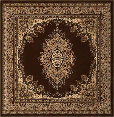 Brown 7' 10 x 7' 10 Reza Square Area Rug 100% Polypropylene Easy Clean Traditional Motif Classic Carpet for Home Interiors for Sale at Rug Engine