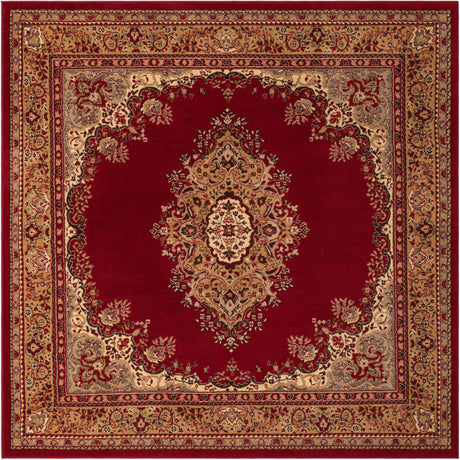 Burgundy 7' 10 x 7' 10 Reza Square Area Rug 100% Polypropylene Easy Clean Traditional Motif Classic Carpet for Home Interiors for Sale at Rug Engine