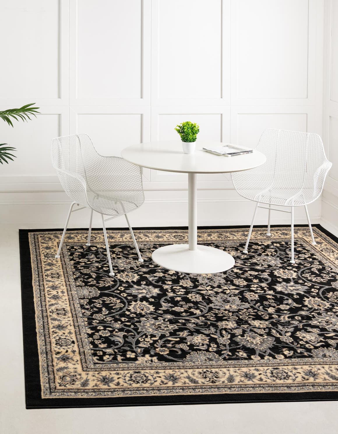 Black 5' 3 x 5' 3 Sialk Hill Square Area Rug 100% Polypropylene Durable Easy Clean Classic Traditional Design Carpet for Interior Design for Sale at Rug Engine