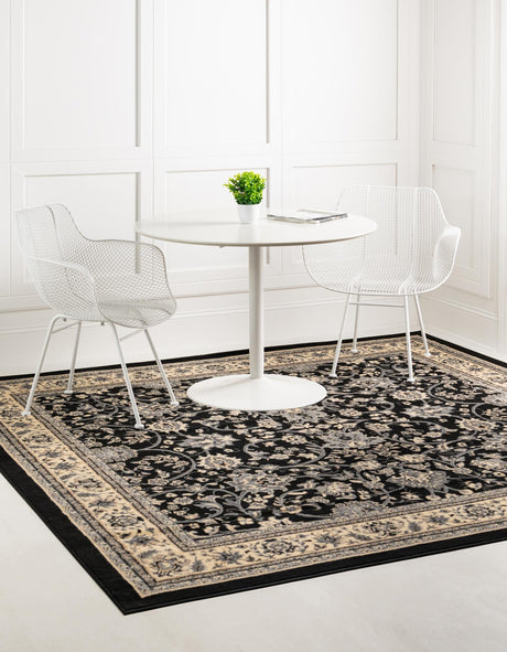 Black 10' x 10' Sialk Hill Square Area Rug 100% Polypropylene Durable Easy Clean Classic Traditional Design Carpet for Interior Design for Sale at Rug Engine