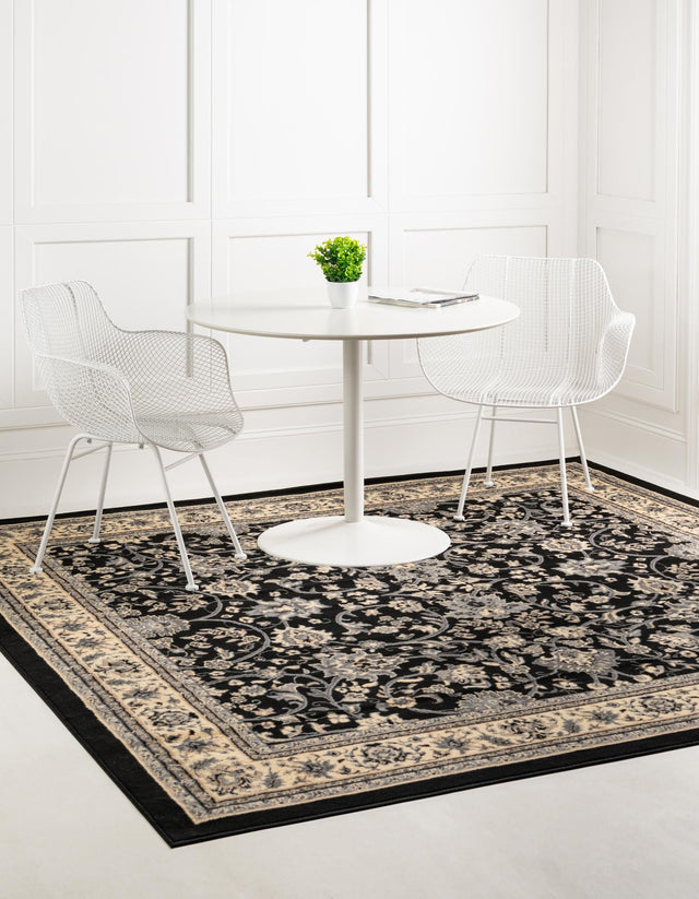 Black 7' 10 x 7' 10 Sialk Hill Square Area Rug 100% Polypropylene Durable Easy Clean Classic Traditional Design Carpet for Interior Design for Sale at Rug Engine