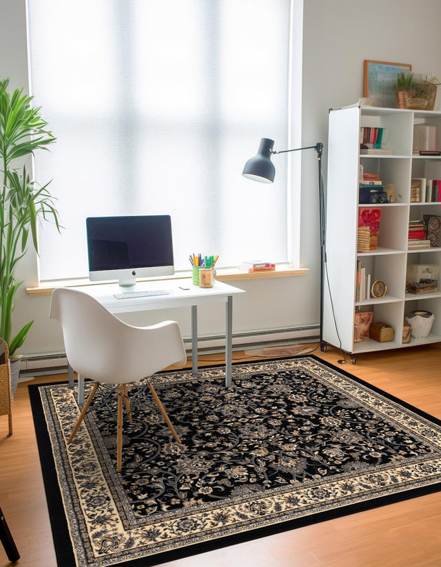 Black 7' 10 x 7' 10 Sialk Hill Square Area Rug 100% Polypropylene Durable Easy Clean Classic Traditional Design Carpet for Interior Design for Sale at Rug Engine