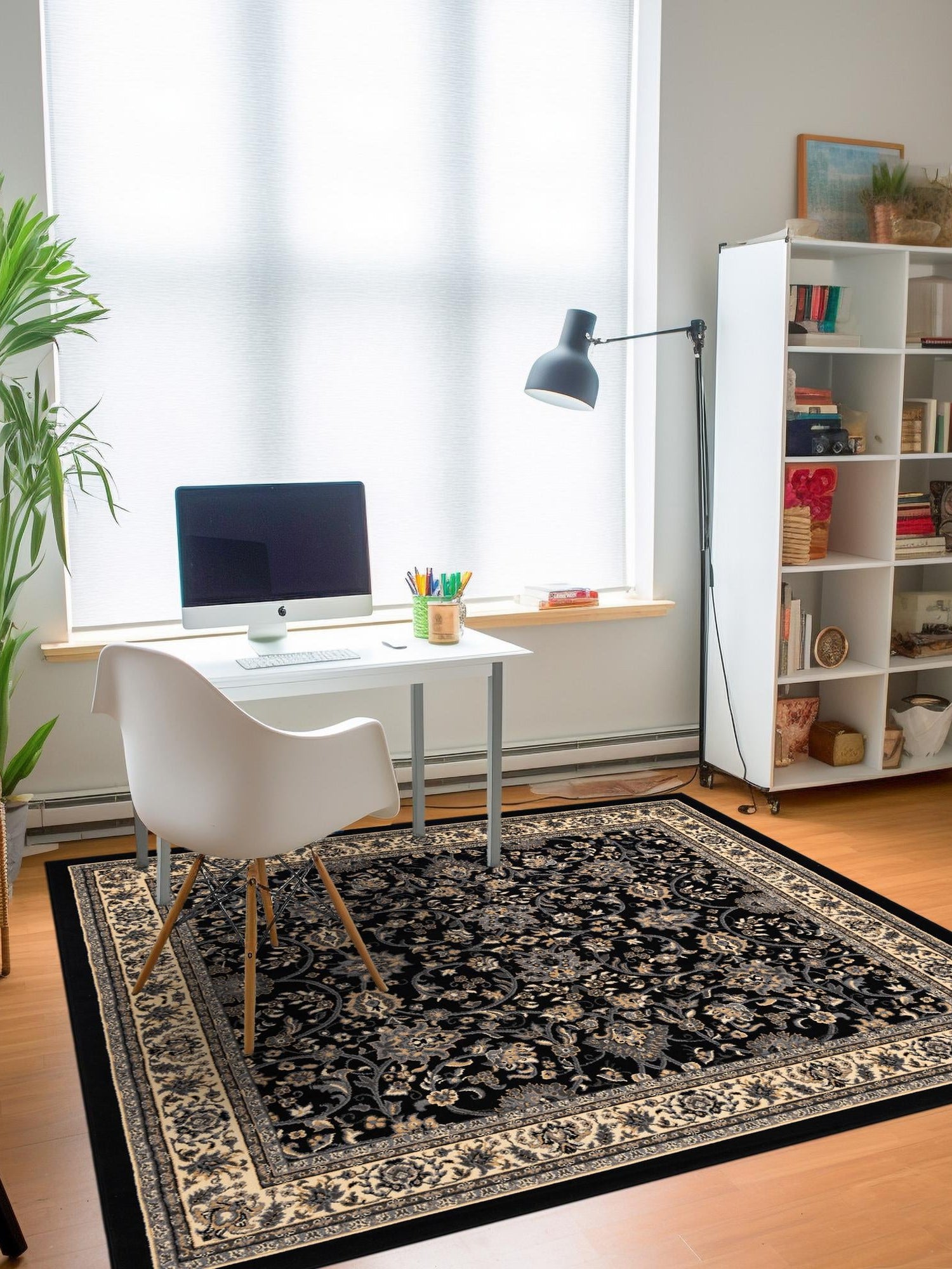 Black 10' x 10' Sialk Hill Square Area Rug 100% Polypropylene Durable Easy Clean Classic Traditional Design Carpet for Interior Design for Sale at Rug Engine