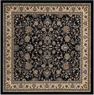 Black 7' 10 x 7' 10 Sialk Hill Square Area Rug 100% Polypropylene Durable Easy Clean Classic Traditional Design Carpet for Interior Design for Sale at Rug Engine