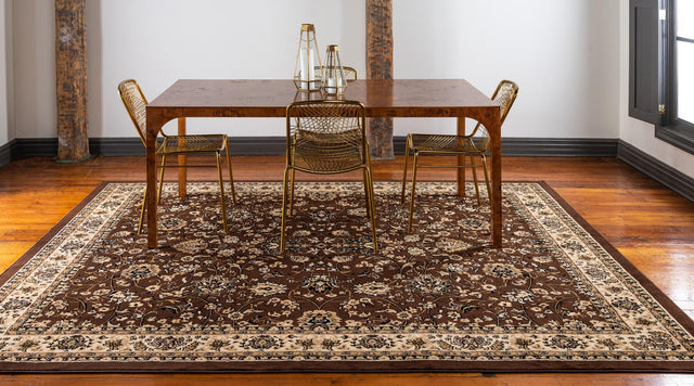 Brown 7' 10 x 7' 10 Sialk Hill Square Area Rug 100% Polypropylene Durable Easy Clean Classic Traditional Design Carpet for Interior Design for Sale at Rug Engine