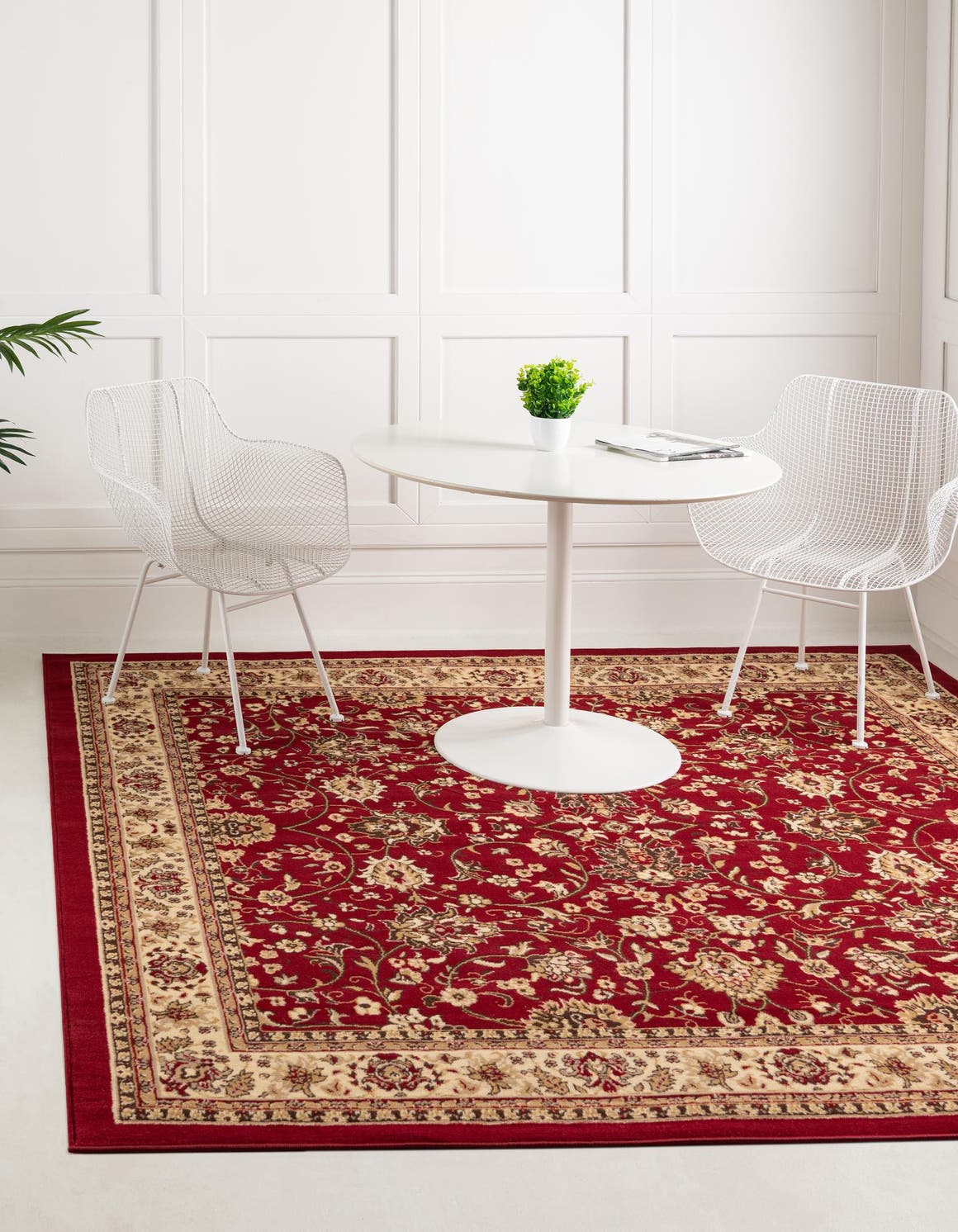Burgundy 10' x 10' Sialk Hill Square Area Rug 100% Polypropylene Durable Easy Clean Classic Traditional Design Carpet for Interior Design for Sale at Rug Engine