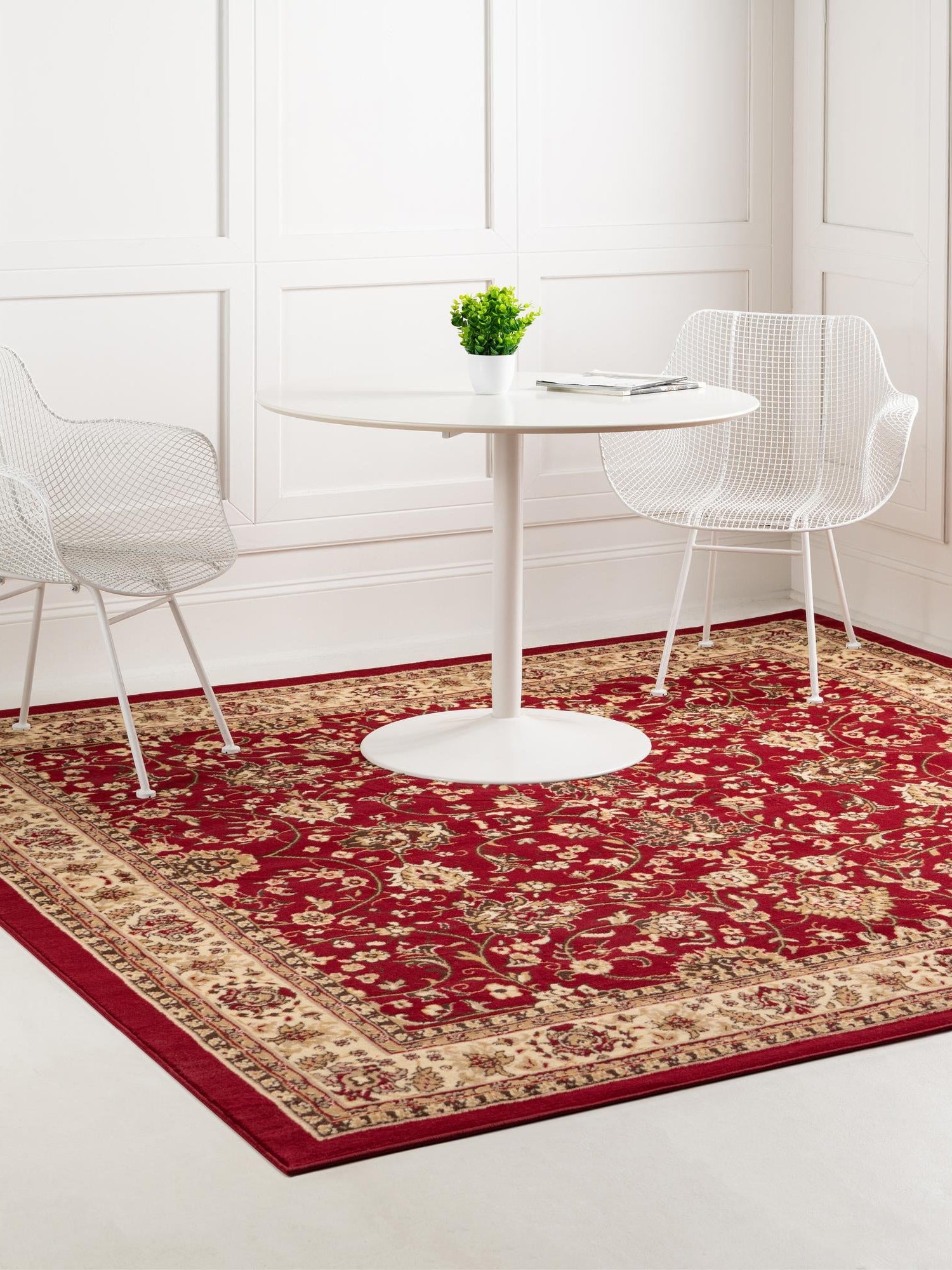 Burgundy 7' 10 x 7' 10 Sialk Hill Square Area Rug 100% Polypropylene Durable Easy Clean Classic Traditional Design Carpet for Interior Design for Sale at Rug Engine