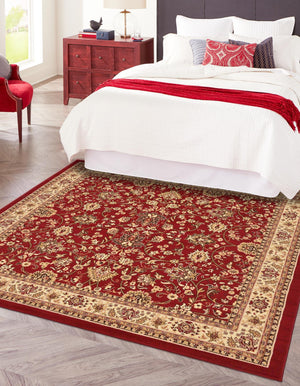 Burgundy 10' x 10' Sialk Hill Square Area Rug 100% Polypropylene Durable Easy Clean Classic Traditional Design Carpet for Interior Design for Sale at Rug Engine
