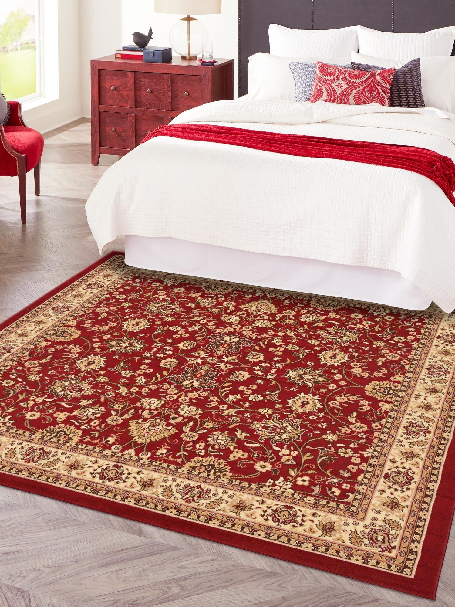 Burgundy 5' 3 x 5' 3 Sialk Hill Square Area Rug 100% Polypropylene Durable Easy Clean Classic Traditional Design Carpet for Interior Design for Sale at Rug Engine