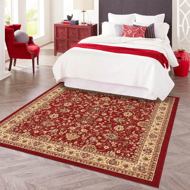 Burgundy 6' 1 x 6' 1 Sialk Hill Square Area Rug 100% Polypropylene Durable Easy Clean Classic Traditional Design Carpet for Interior Design for Sale at Rug Engine
