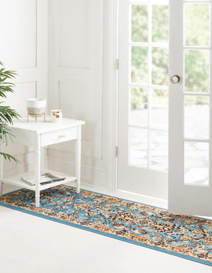 Light Blue 2' 7 x 10' Sialk Hill Runner Area Rug 100% Polypropylene Durable Easy Clean Classic Traditional Design Carpet for Interior Design for Sale at Rug Engine