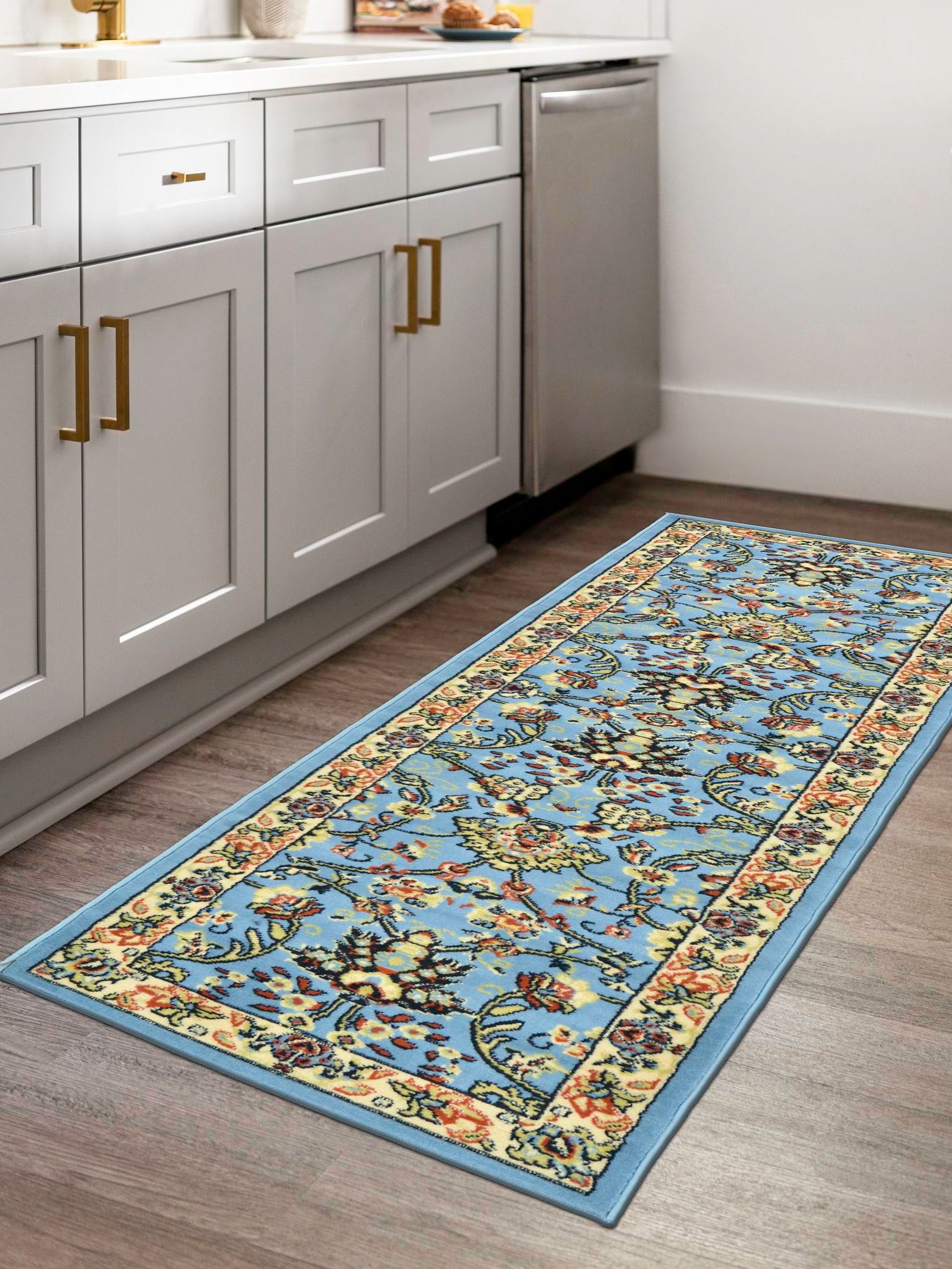 Light Blue 2' 7 x 10' Sialk Hill Runner Area Rug 100% Polypropylene Durable Easy Clean Classic Traditional Design Carpet for Interior Design for Sale at Rug Engine