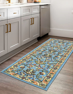 Light Blue 2' 7 x 10' Sialk Hill Runner Area Rug 100% Polypropylene Durable Easy Clean Classic Traditional Design Carpet for Interior Design for Sale at Rug Engine