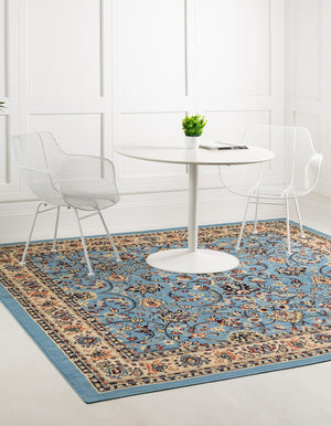Light Blue 7' 10 x 7' 10 Sialk Hill Square Area Rug 100% Polypropylene Durable Easy Clean Classic Traditional Design Carpet for Interior Design for Sale at Rug Engine