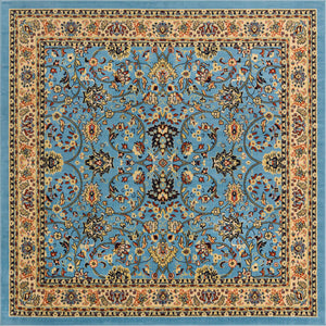 Light Blue 7' 10 x 7' 10 Sialk Hill Square Area Rug 100% Polypropylene Durable Easy Clean Classic Traditional Design Carpet for Interior Design for Sale at Rug Engine