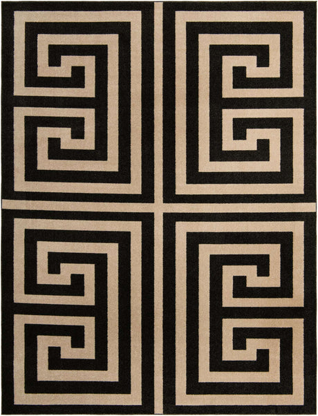 Black 9' x 12' Athens Rectangle Area Rug 100% Polypropylene With Cotton Backing Easy Clean Indoor Living Dining Room Bedroom Office Carpet for Sale at Rug Engine