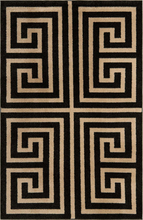 Black 5' 3 x 8' Athens Rectangle Area Rug 100% Polypropylene With Cotton Backing Easy Clean Indoor Living Dining Room Bedroom Office Carpet for Sale at Rug Engine