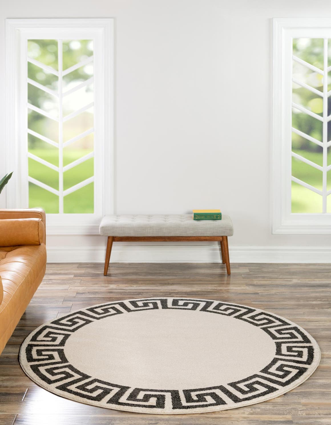 Beige and Gray 7' 10 x 7' 10 Athens Round Area Rug 100% Polypropylene With Cotton Backing Easy Clean Indoor Living Dining Room Bedroom Office Carpet for Sale at Rug Engine