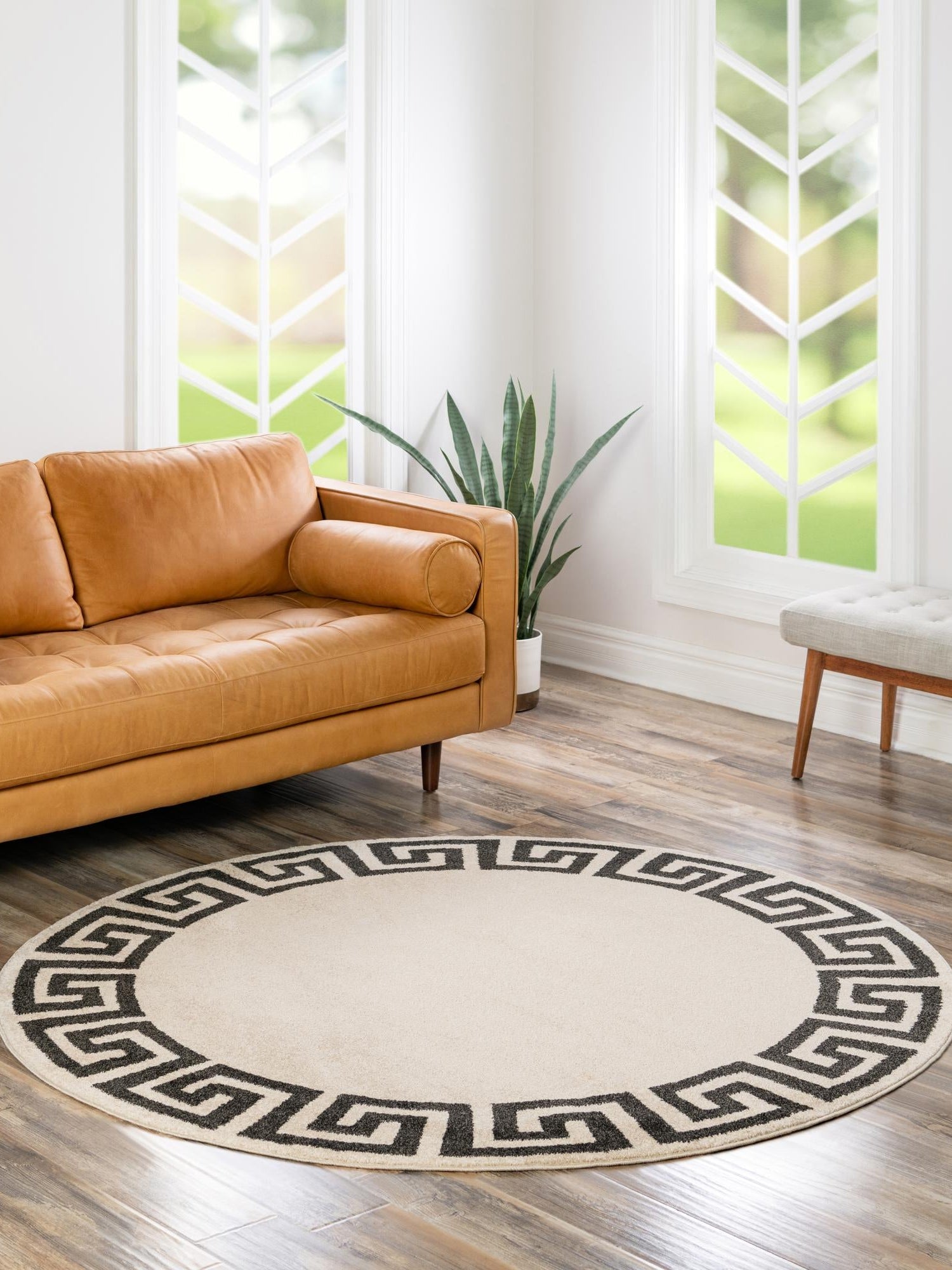 Beige and Gray 6' 1 x 6' 1 Athens Round Area Rug 100% Polypropylene With Cotton Backing Easy Clean Indoor Living Dining Room Bedroom Office Carpet for Sale at Rug Engine