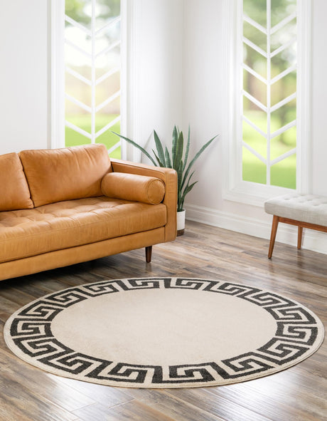 Beige and Gray 6' 1 x 6' 1 Athens Round Area Rug 100% Polypropylene With Cotton Backing Easy Clean Indoor Living Dining Room Bedroom Office Carpet for Sale at Rug Engine