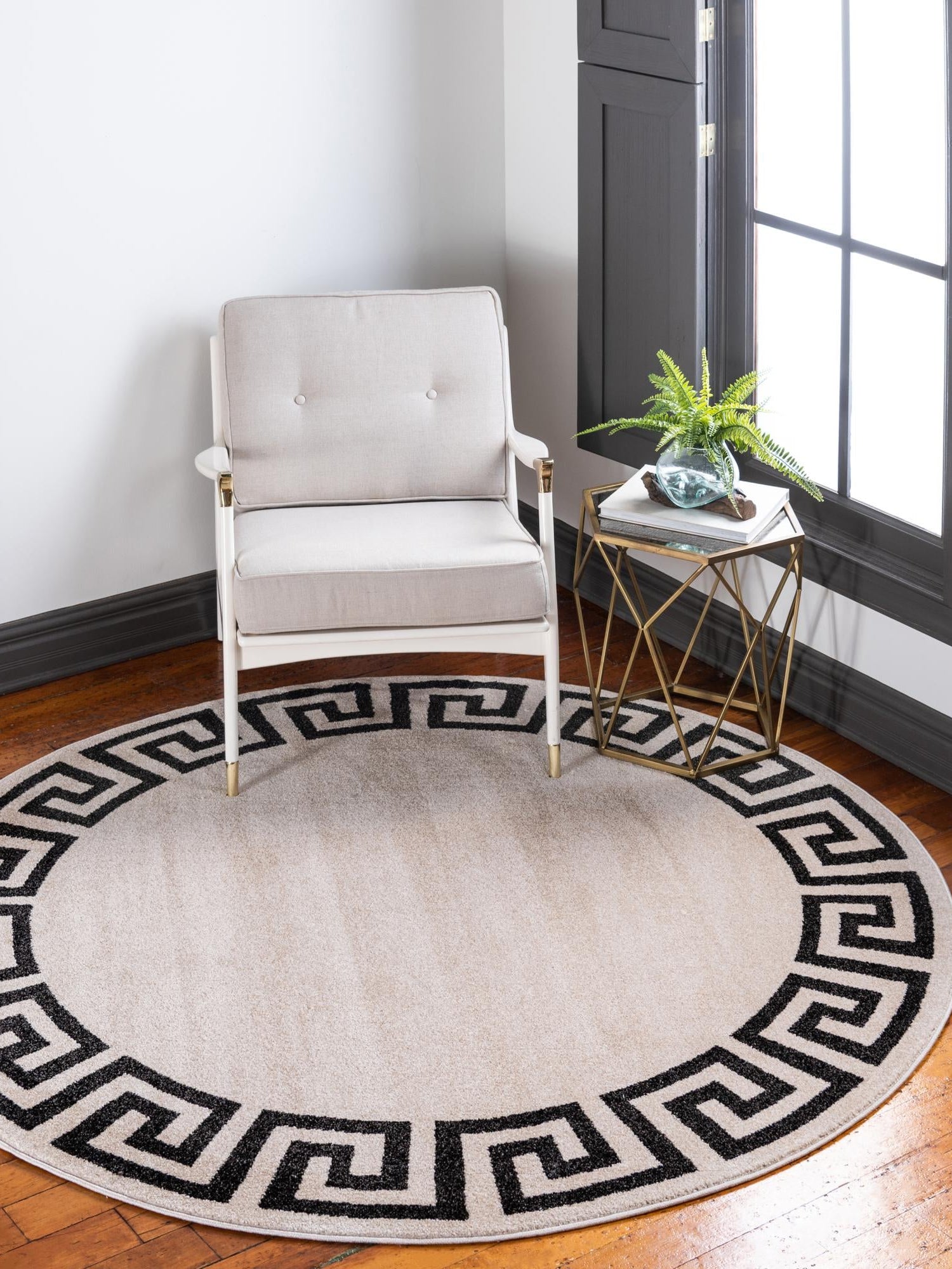 Beige and Gray 6' 1 x 6' 1 Athens Round Area Rug 100% Polypropylene With Cotton Backing Easy Clean Indoor Living Dining Room Bedroom Office Carpet for Sale at Rug Engine