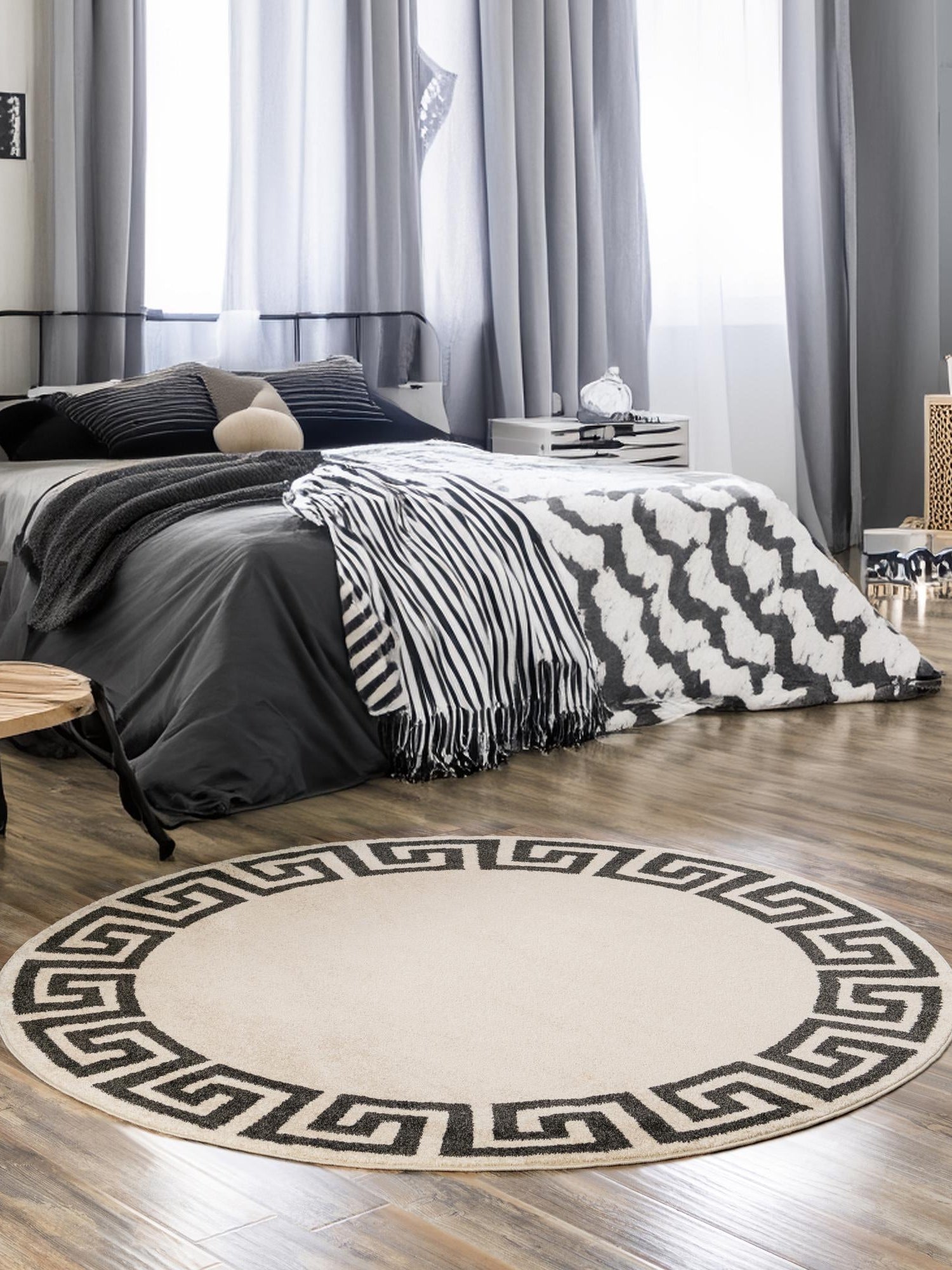 Beige and Gray 6' 1 x 6' 1 Athens Round Area Rug 100% Polypropylene With Cotton Backing Easy Clean Indoor Living Dining Room Bedroom Office Carpet for Sale at Rug Engine