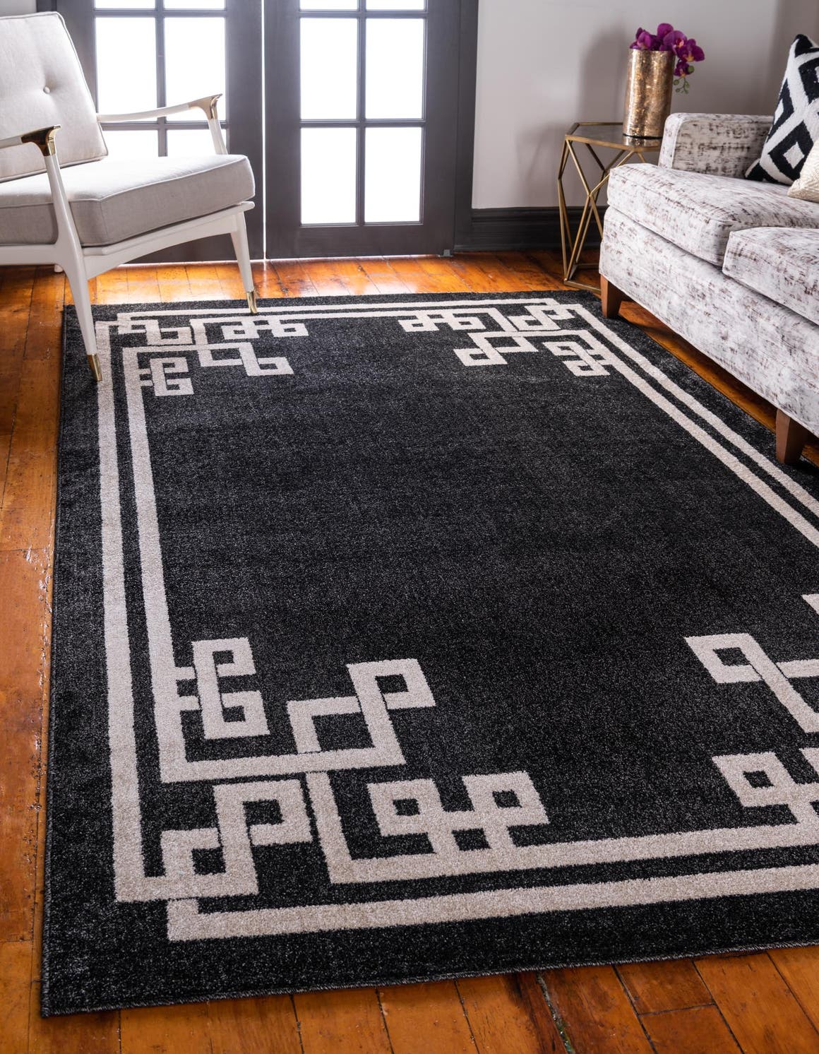 Black 3' 1 x 5' 3 Athens Rectangle Area Rug 100% Polypropylene With Cotton Backing Easy Clean Indoor Living Dining Room Bedroom Office Carpet for Sale at Rug Engine